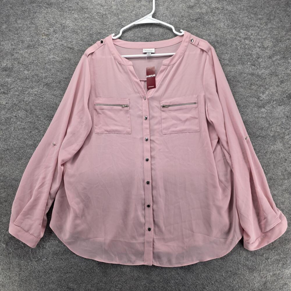Avenue Button-Up Tunic Womens 14/16 Pink Sheer Long Sleeve Relaxed Fit